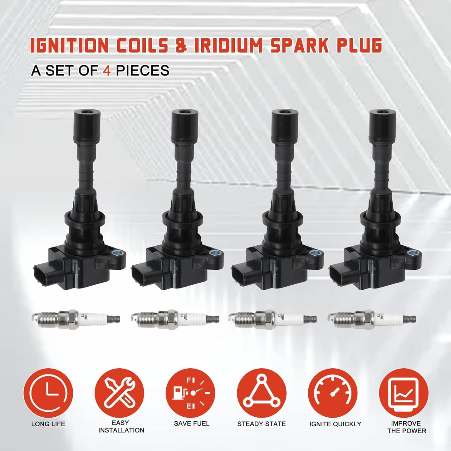 UF541 Ignition Coil Pack and Spark Plugs 90813 Replacement for 2006-2007 Mazda 5 Ignition Coil Set Of 4