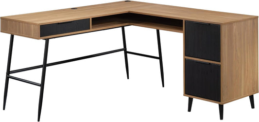 Sauder Ambleside Modern L-Shaped Desk, Serene Walnut Finish