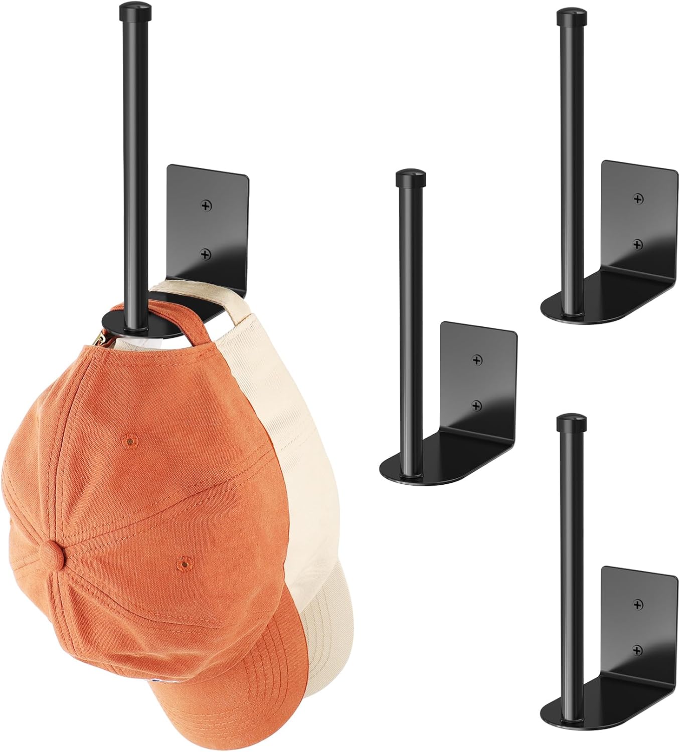 2 Pack Hat Racks for Baseball Caps, Stainless Steel Hat Organizer for Baseball Cap, Hat Holder Storage Organizer, Hat Hanger Strong Adhesive/Wall Drilled for Door, Bedroom, Closet(Black 6 in)