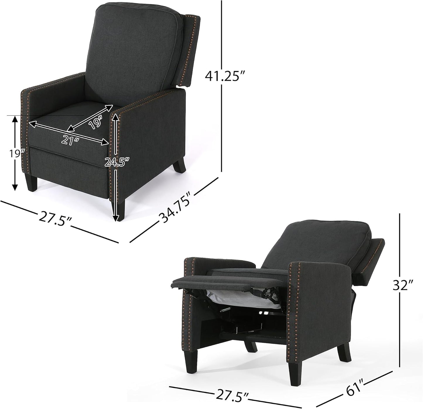 Christopher Knight Home Armstrong Recliner, Grey + Dark Brown