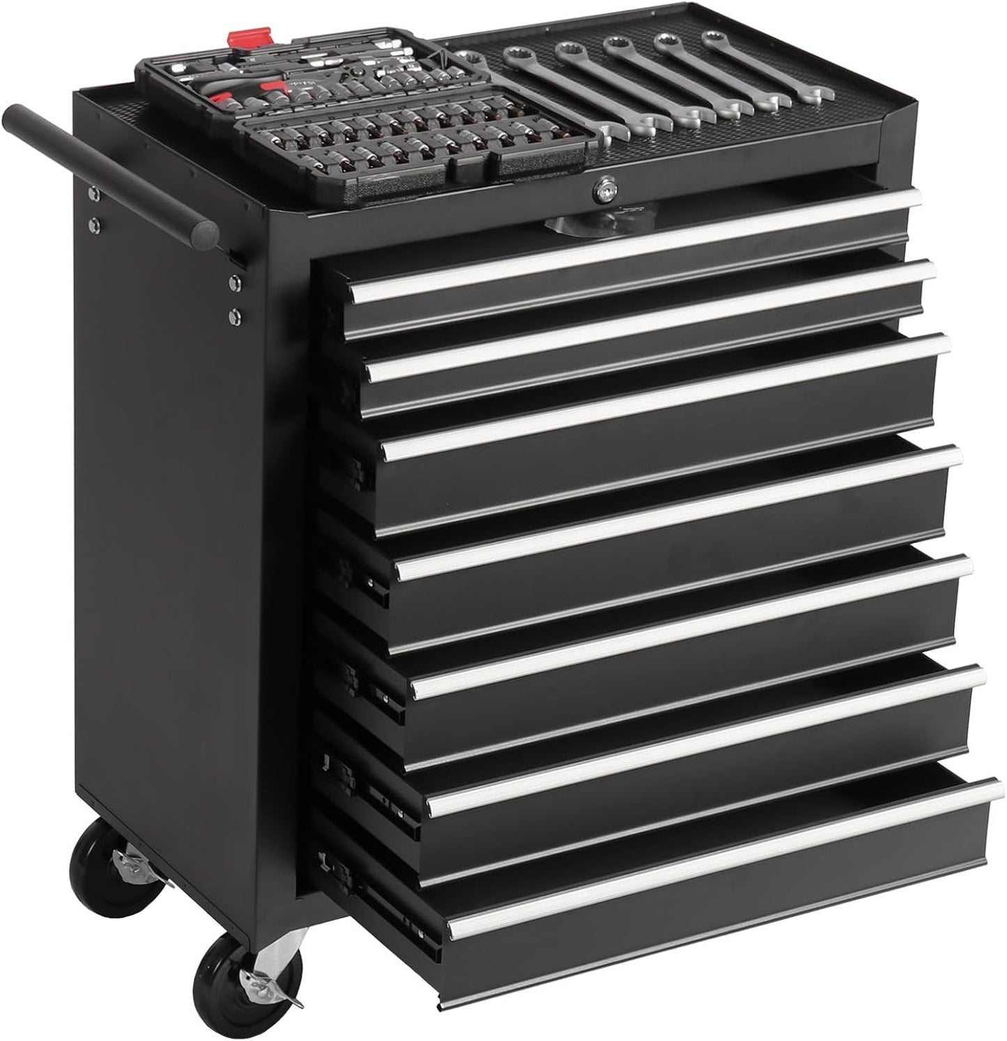 7-Drawer Metal Rolling Tool Chest with Wheels,Tool Storage Cabinet with Locking System,Multifunctional Tool Cart with Wheels for Garage, Warehouse, Workshop, Repair Shop (Black+Blue)