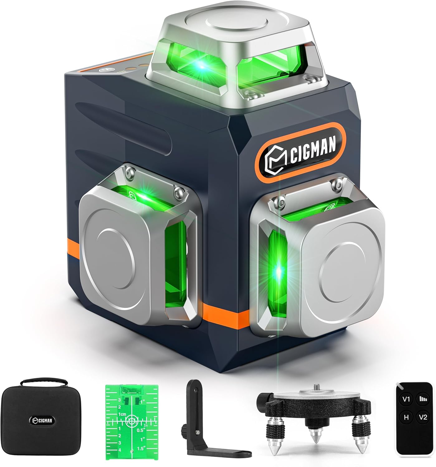 CIGMAN 3D Laser Level with Tripod,Remote Control,Compact Design,4000mAh Battery,Rotary Base,3x360°Self-Leveling Green Laser Leveler for Picture Hanging and DIY Projects