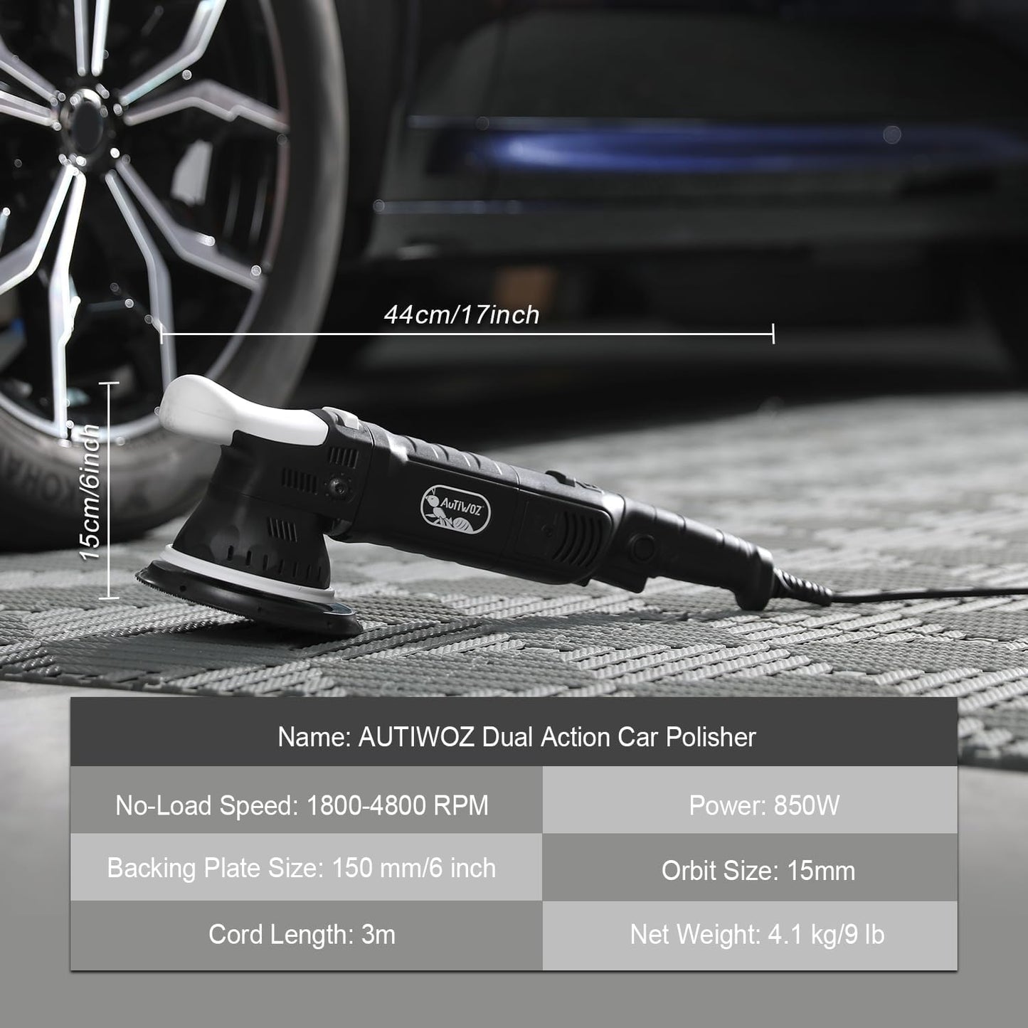 Car Buffer Polisher, 6-Inch Dual Action Polisher for Car Detailing, 15mm Random Orbital Car Polisher with 6 Variable Speeds1800-4800RPM, DA Polishers Kit for Car Detailing/Polishing/Waxing