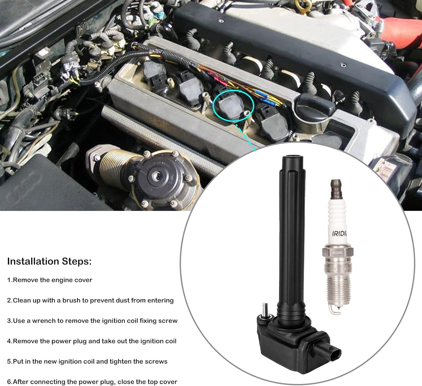 Set of 6 Ignition Coil Pack & Spark Plugs for Dodge Grand Caravan Charger Durango Journey Jeep Cherokee Wrangler JK Chrysler Town Country 300 2011 2012 2013 2014 2015 2016 2017 2018 2019 3.6 V6 UF648