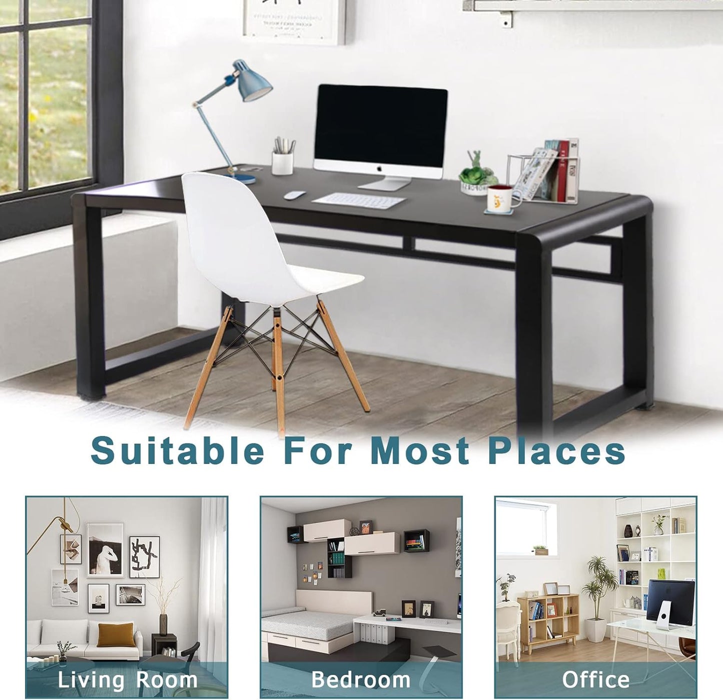 TY ARTS & CULTURE Computer Desk 47.2" Tempered Glass Desk Study Writing Table Personal Workstation Home Office Desk, Modern PC Laptop Desk USB Accessory Attribute Professional Office Desk Black Desk