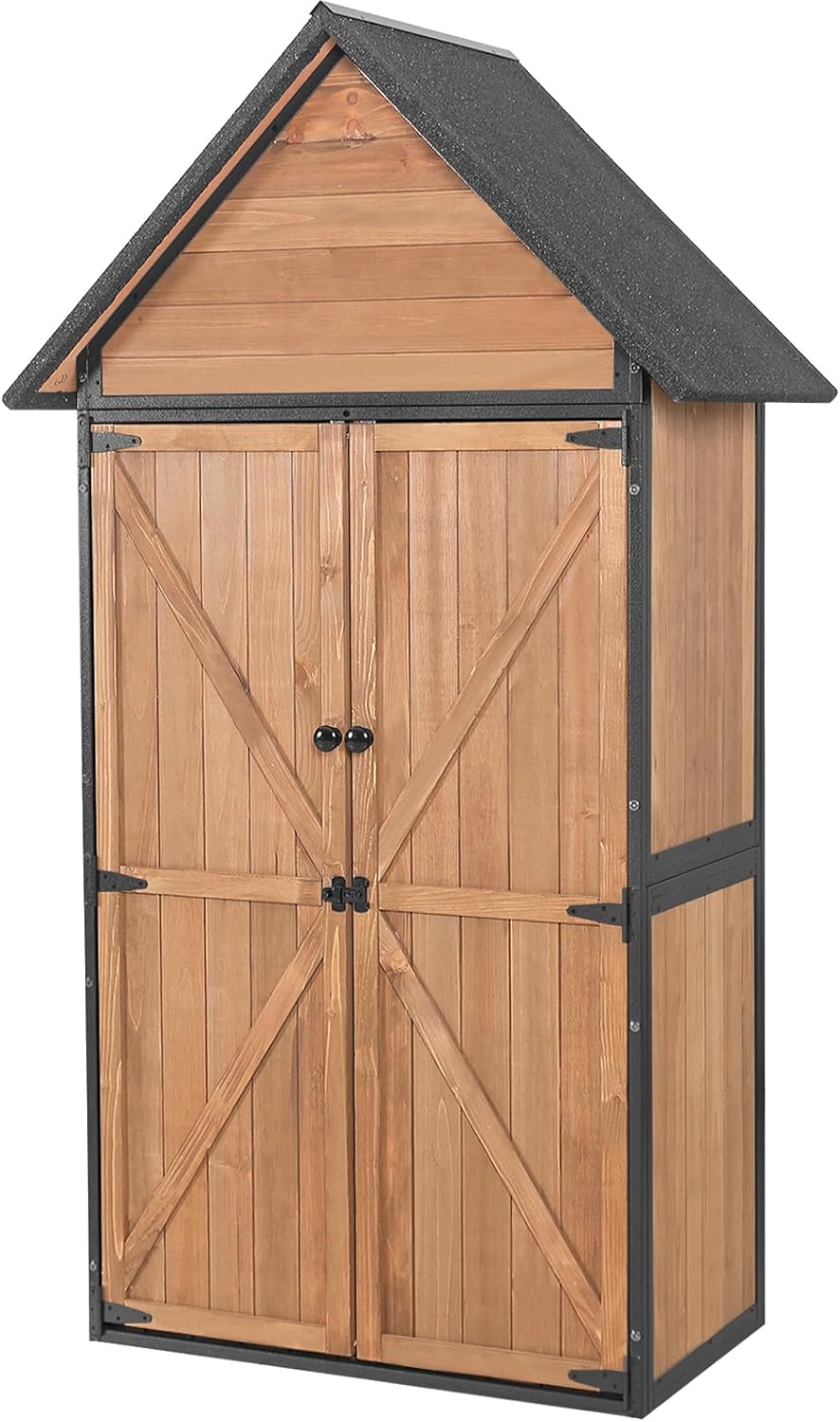 Aivituvin Storage Shed Outdoor Cabinet with All-Around Strong Metal Frame Wooden Tool House with Adjustable Shelfs and Floor,Waterproof Roof (White)