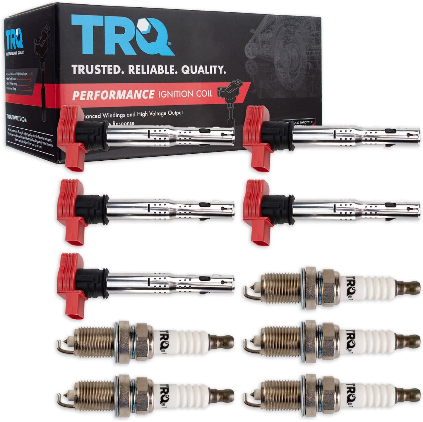 TRQ Ignition Kit Ignition Coil Spark Plugs Compatible with 92-01 Ford 91-97 Lincoln Mercury