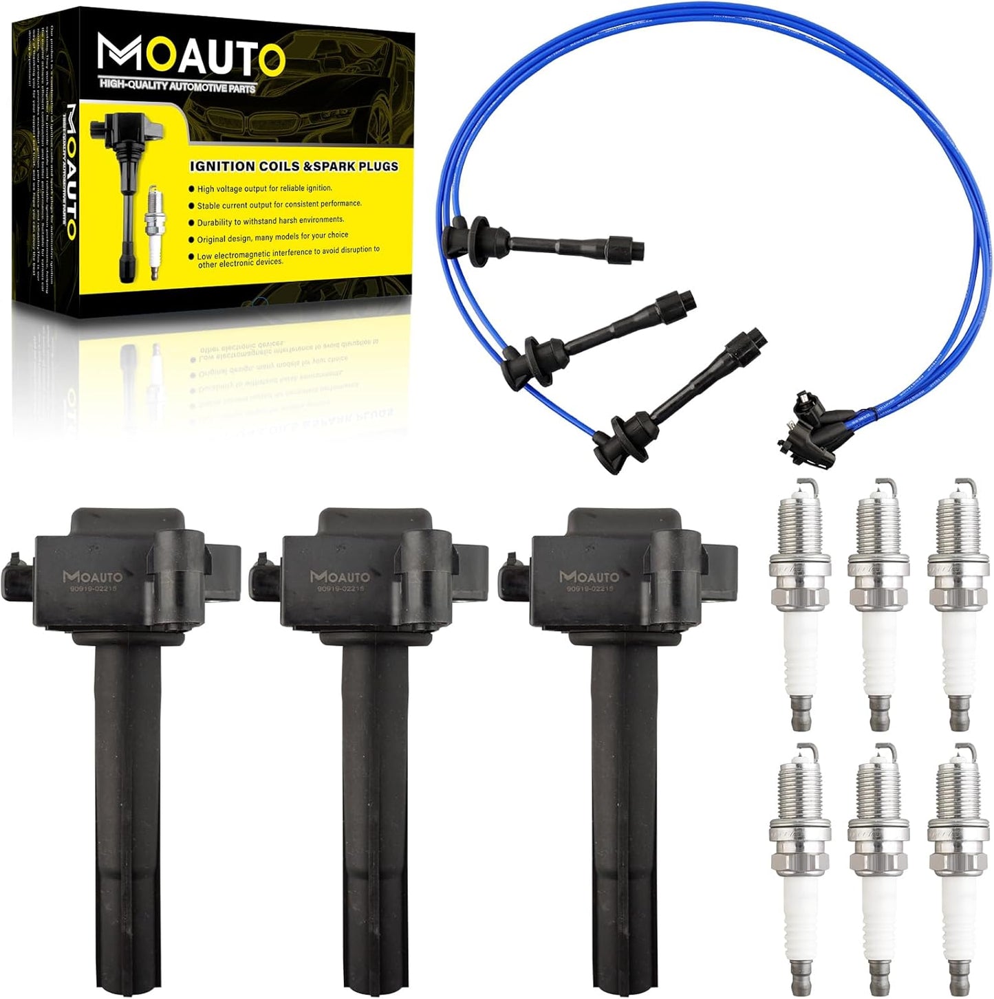 Set of 2 Ignition Coils Pack 9008019007 UF180 & 4 PCS Iridium Spark Plugs with Wire Set Compatible with Toyota Camry Solara RAV4 - L4 2.0 2.2