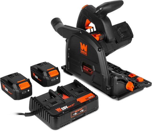 WEN Cordless 6.5-Inch Track Saw, Brushless with Variable Speed, Two 20V Max 4.0 Ah Batteries, and Charger (20691)