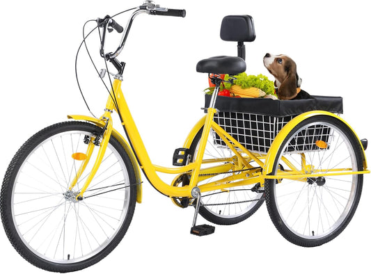 Adult Tricycle Bike 7 Speed, 24/26 Inch 3 Wheel Bikes Tricycle for Adults, Adult Trike for Women/Men/Seniors, Cruiser Bike w/Rear Basket for Shopping/Recreation/Picnic