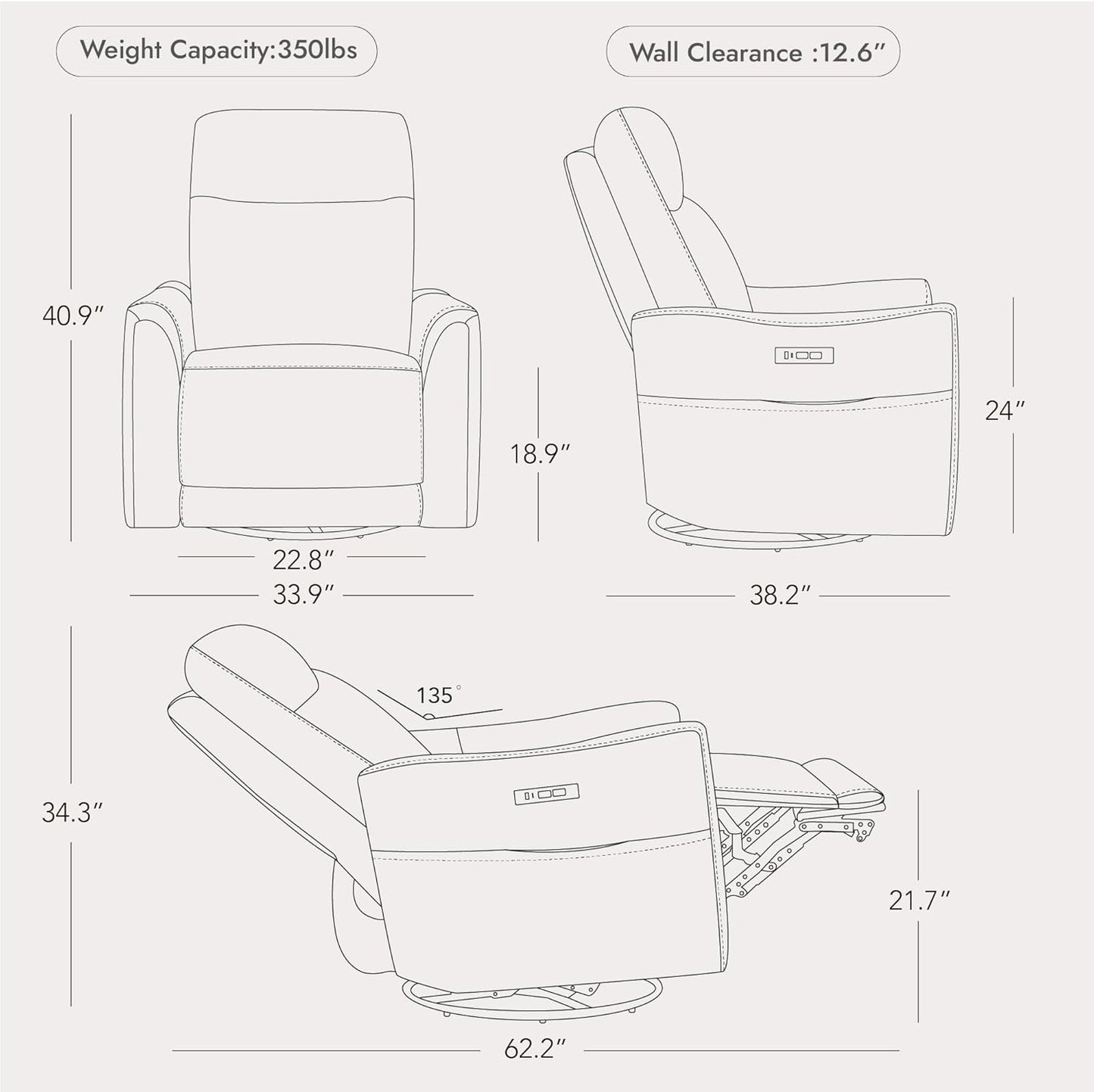 Watson & Whitely Power Swivel Rocker Recliner, Reclining Chair with Memory Foam for Living Room, Faux Leather RC011 (Camel)