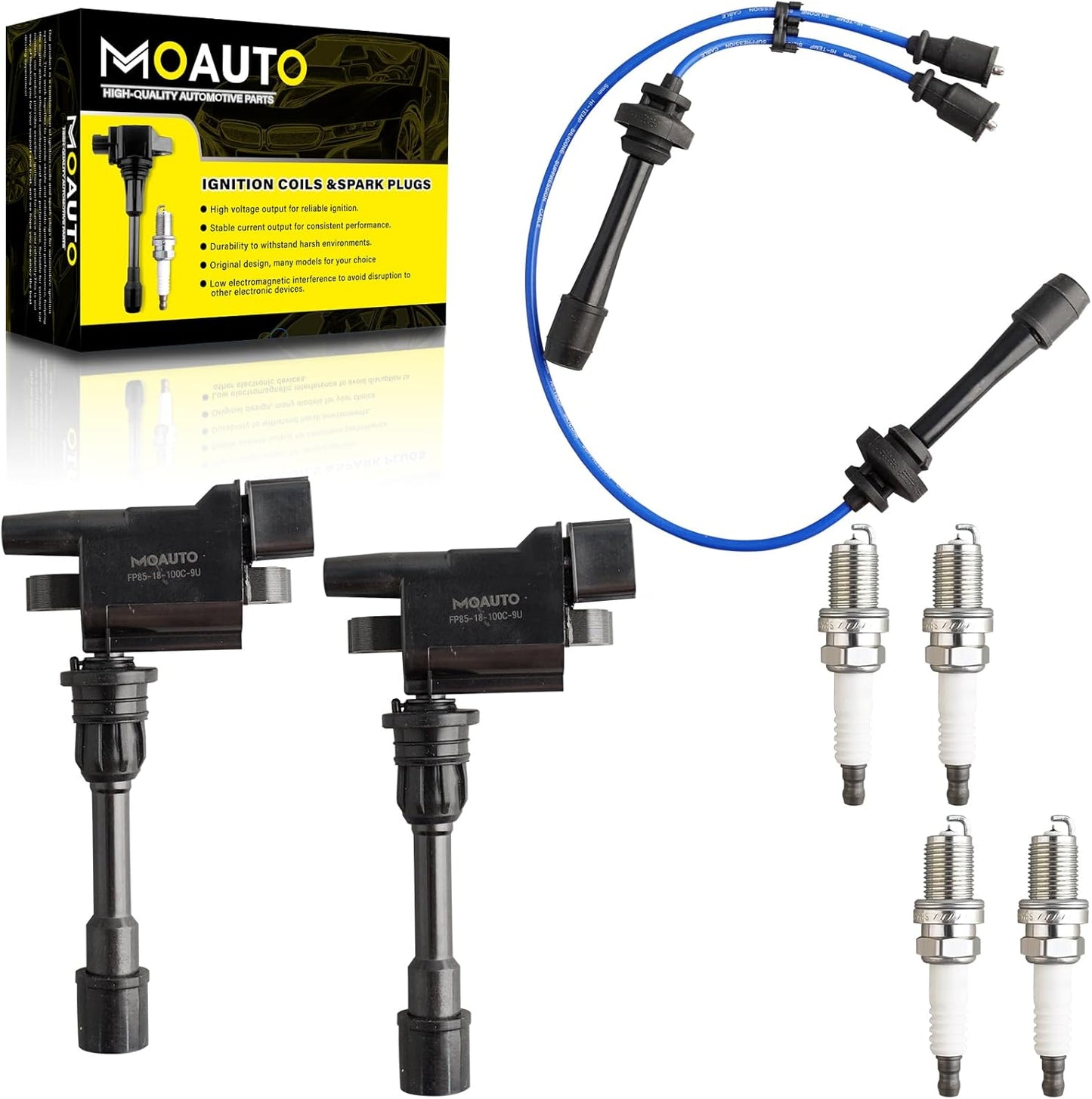 Set of 2 Ignition Coils Pack 90919-02224 UF246 & 4 PCS Iridium Spark Plugs with Wire Set Compatible with Chevrolet Prizm Toyota Corolla 1998 to 08/1999 1.8L L4