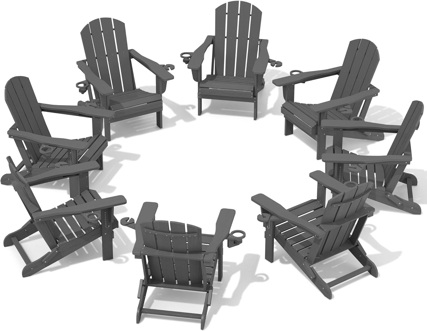 SERWALL Adirondack Chair with Cup Holders - Composite Adirondack Chairs Set of 8 HDPE Outdoor Chairs All Weather Use- Brown