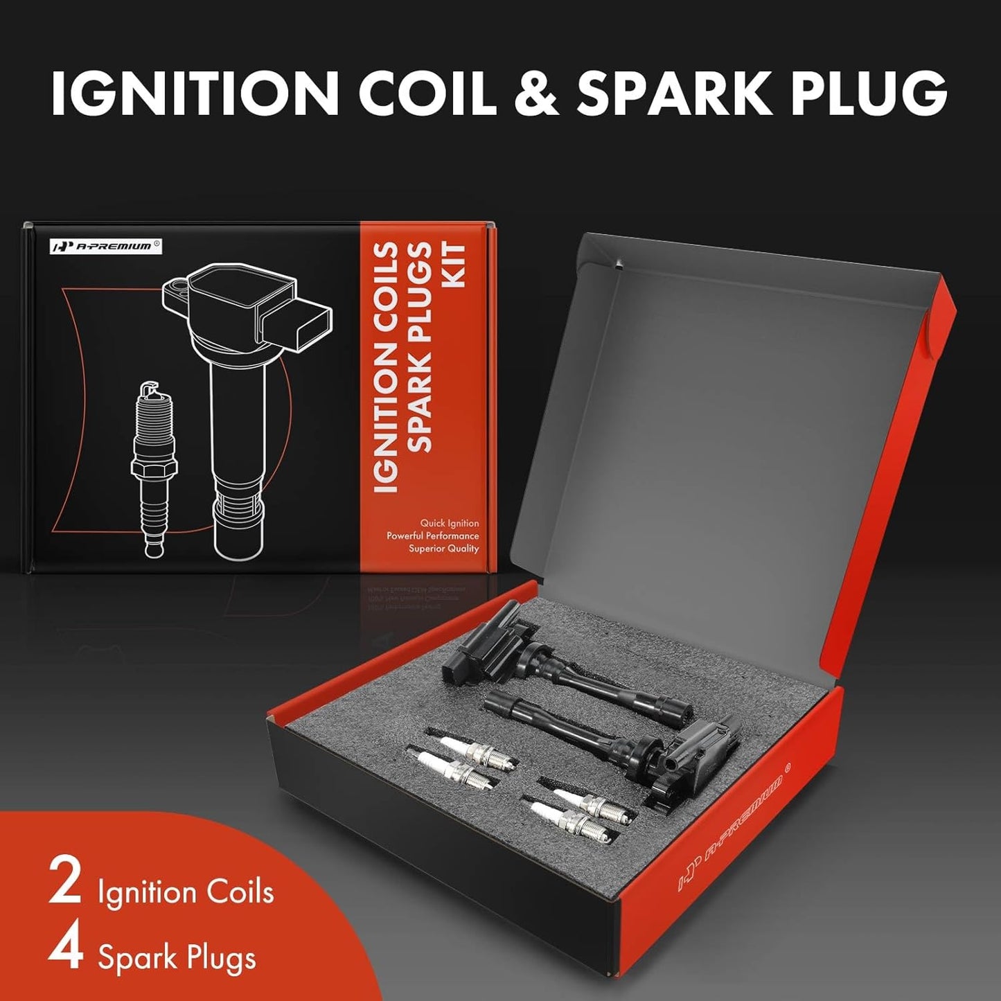 A-Premium 2x Ignition Coil Pack and 4x Iridium Spark Plugs Compatible with Mitsubishi Outlander 2003, Mirage 1997-2002, Lancer 2002-2007, Eclipse 2000-2005, Galant & Chrysler Sebring & Dodge Stratus