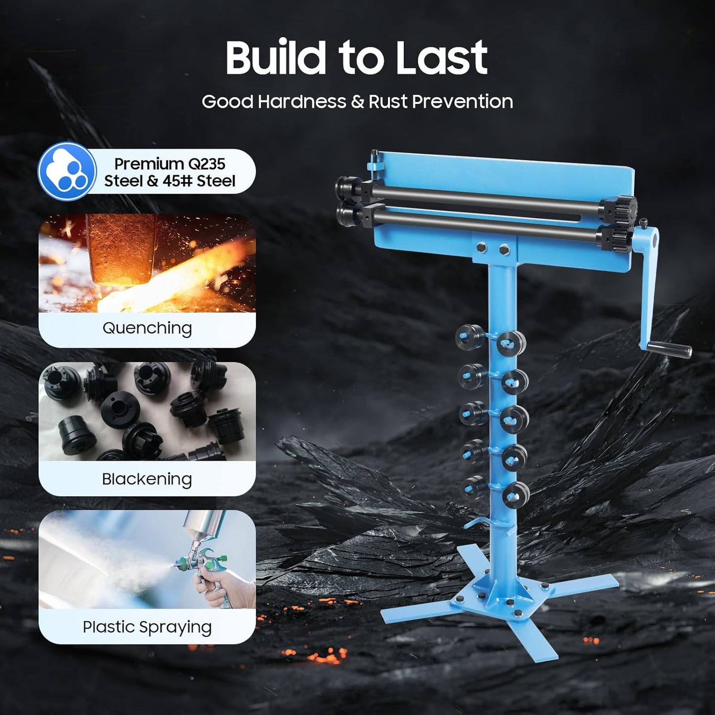 Sheet Metal Bead Roller Machine, Rotary Steel Bending Bender, Sheet Metal Bead Roller Bending Machine Set, with 6 Dies Set, 1.2mm Sheet Metal Bead Roller Rotary Burring Swaging Machine