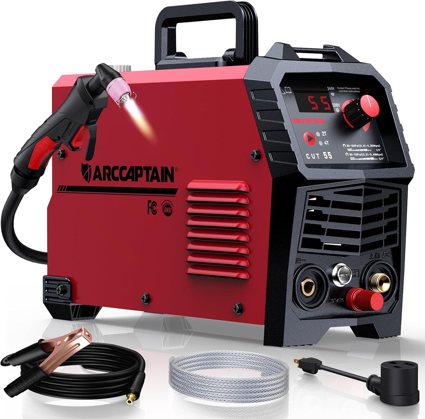 ARCCAPTAIN Plasma Cutter, [Large LED Display] 50Amps Cutter Machine with 110/220V Dual Voltage DC Inverter IGBT 1/2 Inch Clean Cut Post Flow and 2T/4T, for Beginners DIY