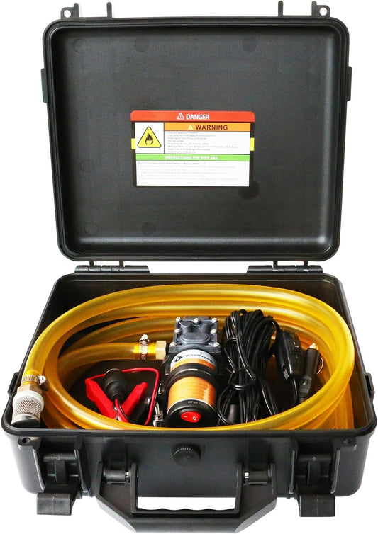 12V 75W Fuel Transfer Pump Kit, Moves Up to 110 Gallons Of Gas or Diesel Per Hour, with High Elastic Fuel Pipe & 2 Power Cables, Great for Vehicles, Boats, Equipment, Gasoline, Diesel