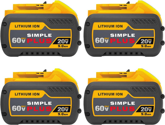 60V Battery, 9Ah 60V Max Replacement Battery for DCB606, DCB609, DCB612, Compatible with Dewalt Flexvolt 20V/60V Power Tools, 4-Pack