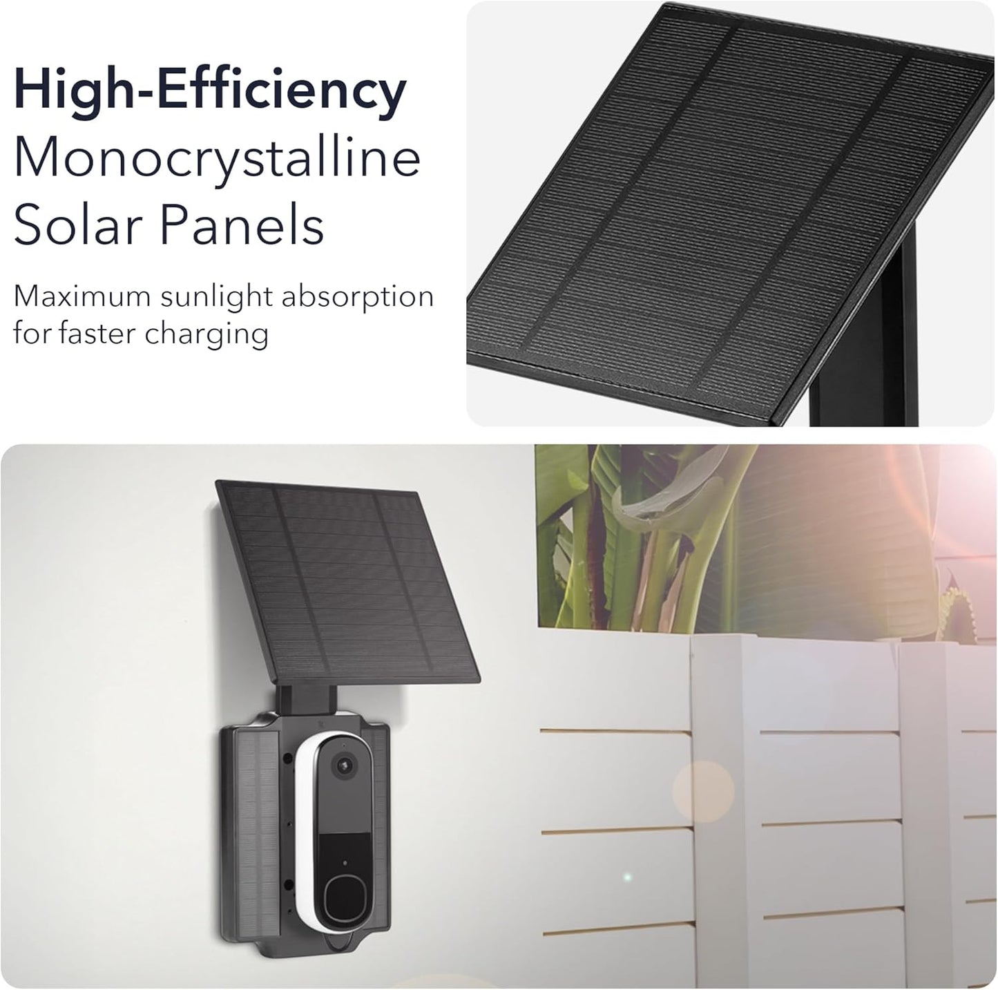 Wasserstein Universal Solar Charger with Built-in Battery Compatible with Arlo Video Battery Doorbell 2K (2nd Gen), WYZE Wireless Duo Cam & eufy E340/C30/C31 Doorbell (2.5W)