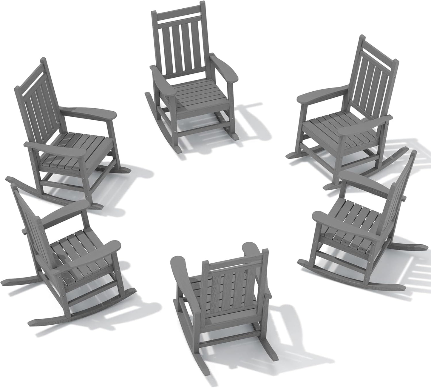SERWALL Oversized Outdoor Rocking Chair Set of 4, HDPE Rocker for Adults, Patio Rocking Chairs for Porch, Black