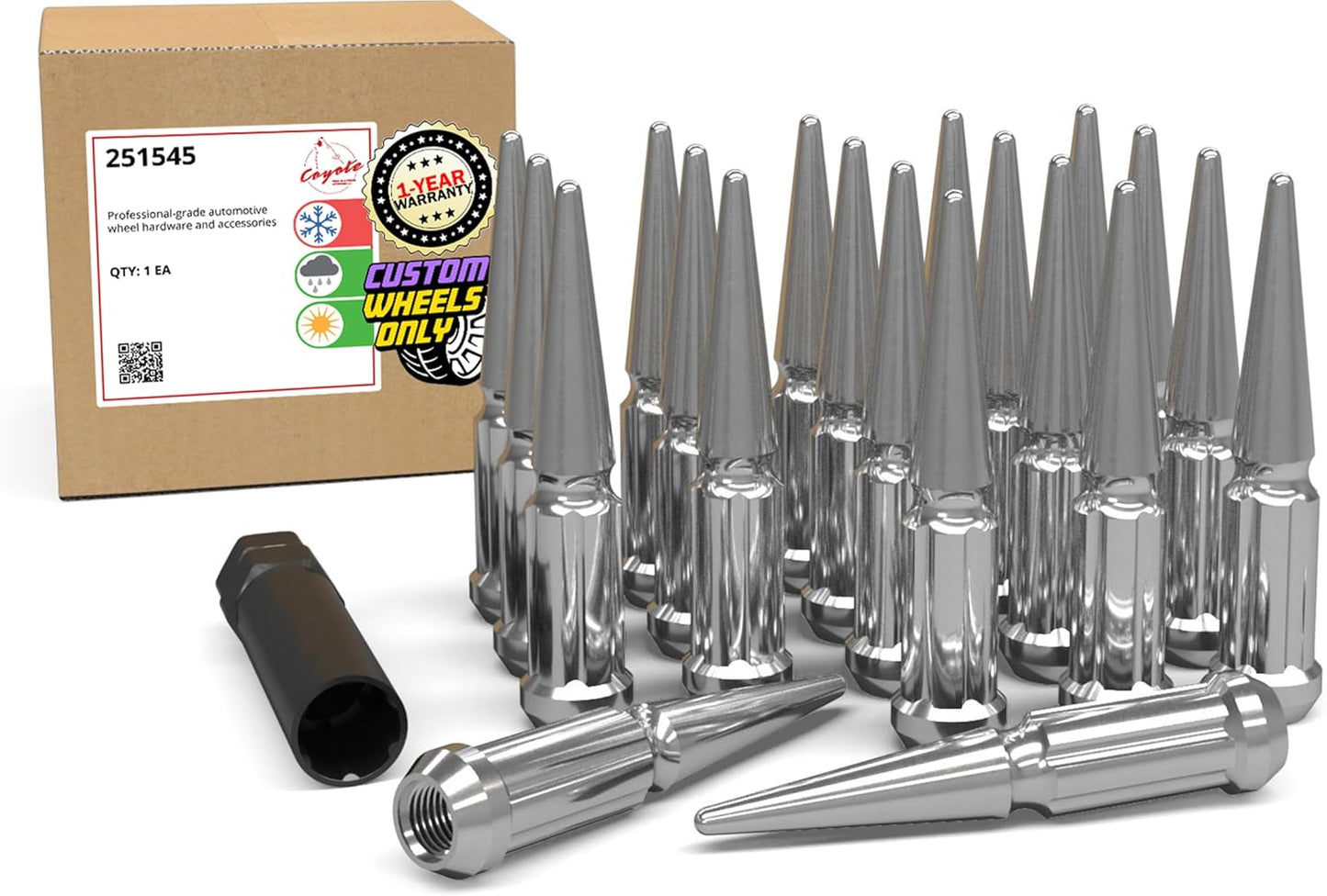Wheel Accessories Parts 20 Pcs M12x1.5 12x1.5 Thread Spike Spline 4.40" Long Lug Nuts Chrome 7/8" & 13/16" Hex Fits Chevy Blazer S10 ｜ GMC Jimmy S15 ｜ Bronco Sport