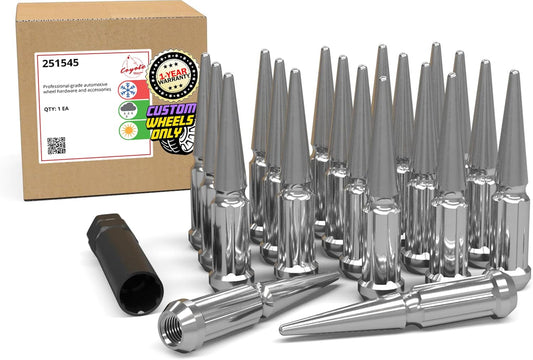 Wheel Accessories Parts 20 Pcs M12x1.5 12x1.5 Thread Spike Spline 4.40" Long Lug Nuts Chrome 7/8" & 13/16" Hex Fits Chevy Blazer S10 ｜ GMC Jimmy S15 ｜ Bronco Sport