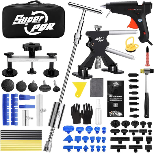 Super PDR Car Dent Repair Kit – Dent Remover Tool for Car with Dent Lifter &Slide Hammer Dent Puller &Bridge Puller Glue Gun and Suction Cup for Car Body Repair, Appliance Dent or Hail Damage