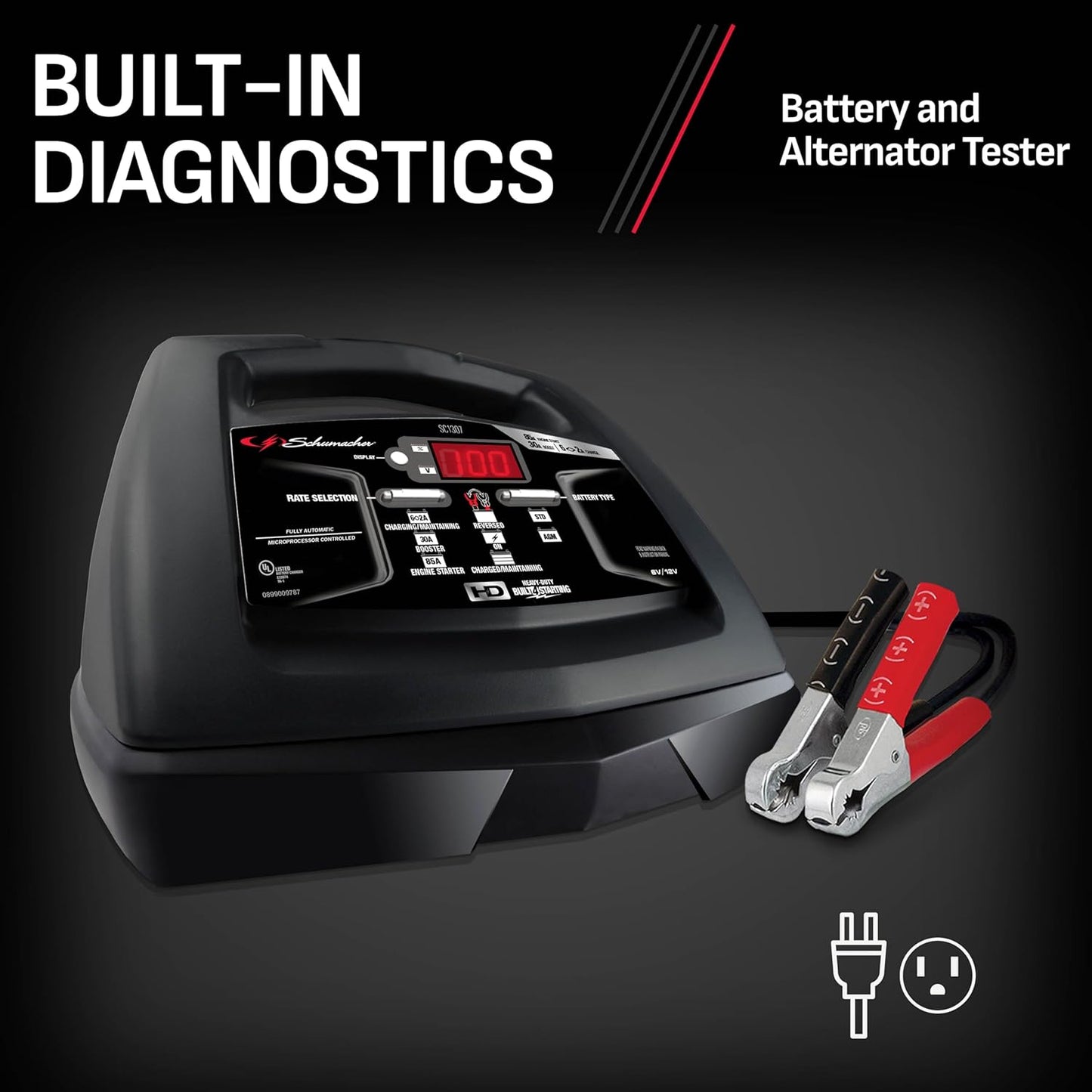 Schumacher Electric 6A Car Battery Charger and 85A Engine Starter, 6-in-1 Solution, Maintainer, 30A Boost, for 6V/12V Power Sport, Automotive, and Marine Batteries, SC1307