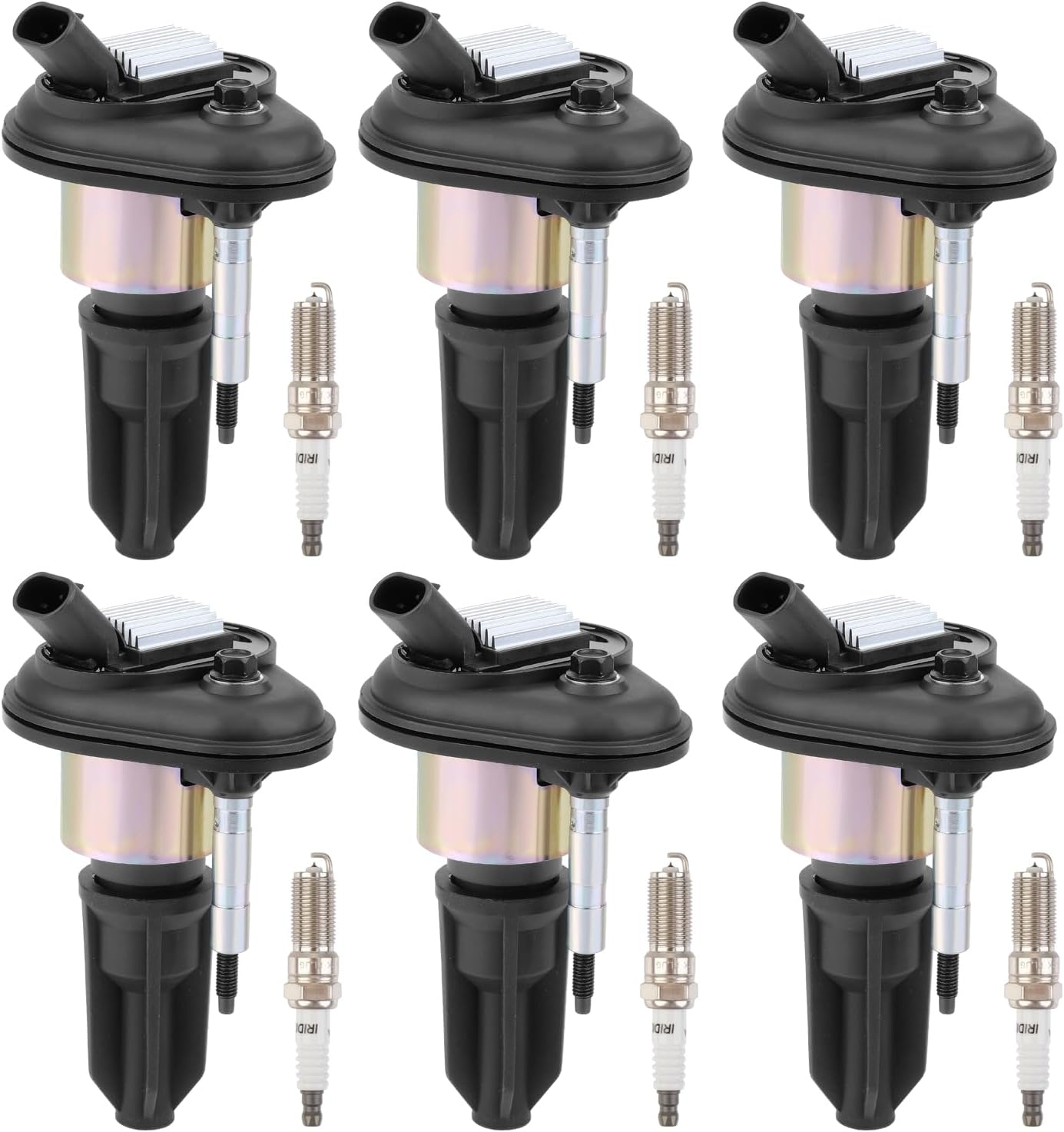 Set of 6 Ignition Coils Pack UF569 and Iridium Spark Plug 90117 compatible with GMC Acadia Canyon Terrain Chevy Caprice Colorado Equinox Malibu Cadillac ATS CTS Buick Pontiac Saturn Suzuki