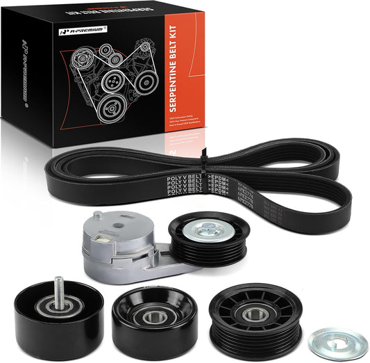 A-Premium Engine Serpentine Belt Drive Kit Compatible with Chevrolet, Pontiac & Saturn Cars - Malibu 2006-2010, Impala 2006-2011, Monte Carlo 2006-2007, G6 2006-2010, Aura, Relay, Vue - 3.5L 3.9L