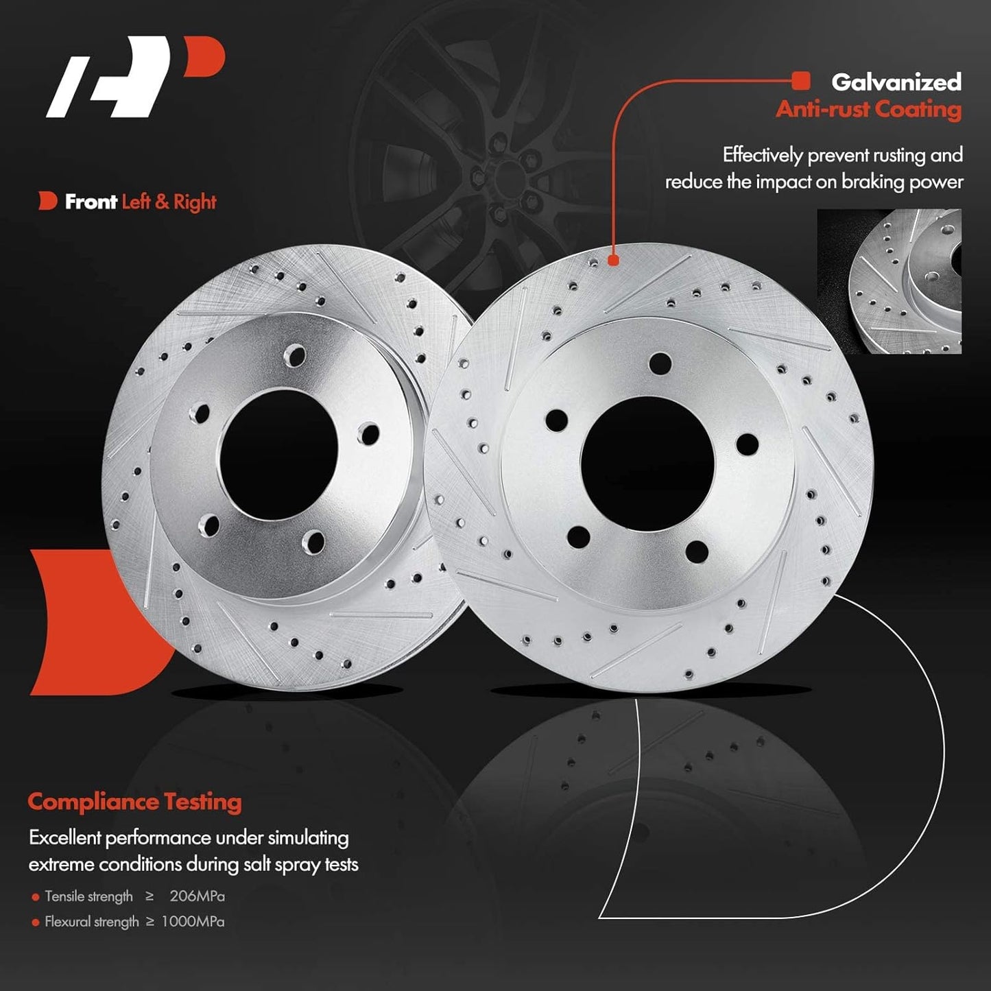 A-Premium 12.13 inch (308mm) Front Drilled and Slotted Disc Brake Rotors + Ceramic Pads Kit Compatible with Select Ford Models - For F-150 1997 1998 1999 2000 2001 2002 2003, 4WD 5-Lug, 6-PC Set