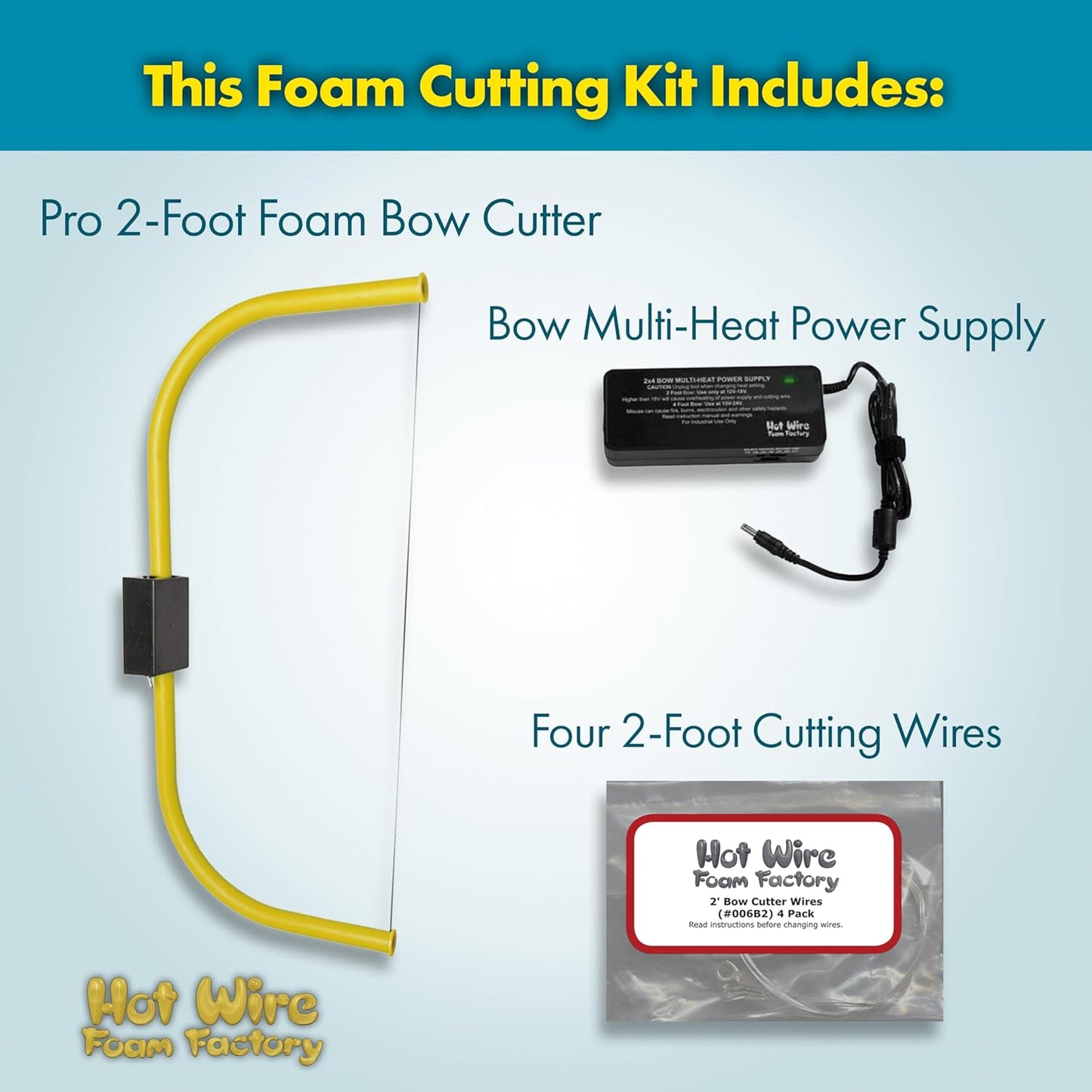 2-Foot Foam Bow Cutter Kit with Adjustable Multi-Heat Power Supply and Extra Cutting Blades | For Styrofoam, EPS, XPS, EIFS | Made in the USA