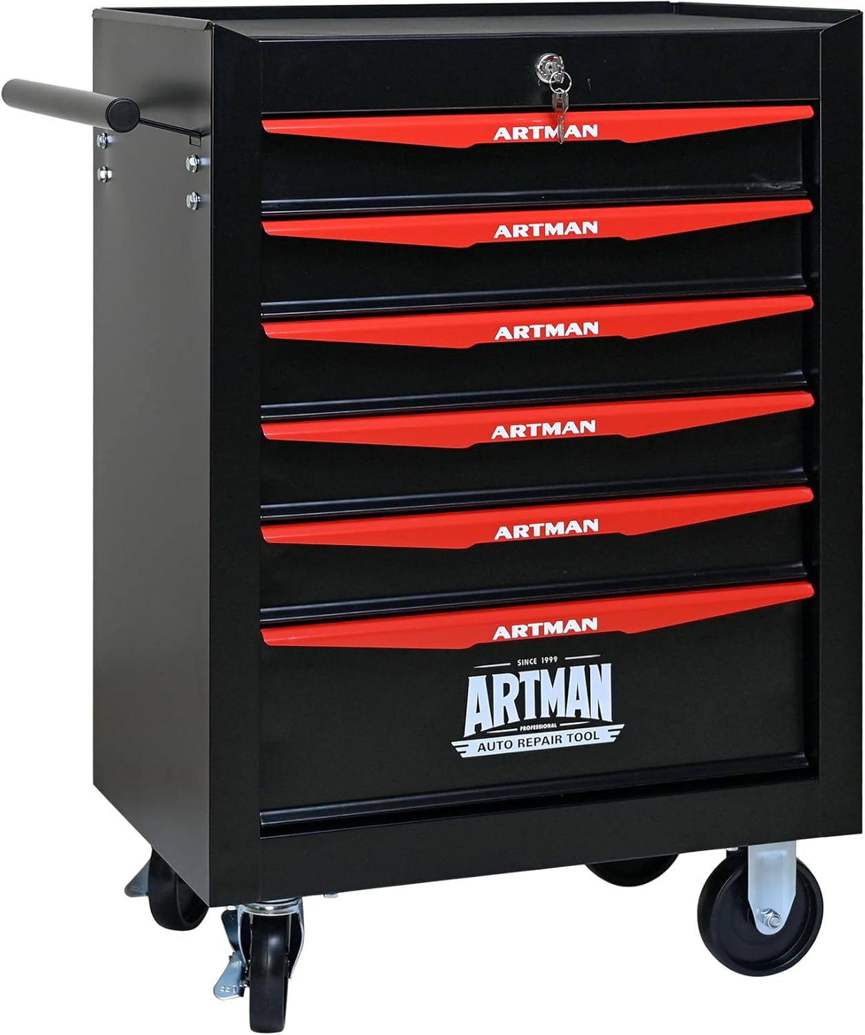 Rolling Tool Box with Wheels, Mechanics Tool Chest with 7 Drawers, Tool Box Organizer with 7 Tool Storage Boxes, Lockable Tool Storage Cabinet for Home Garage Workshop Warehouse Repair Shop, Black