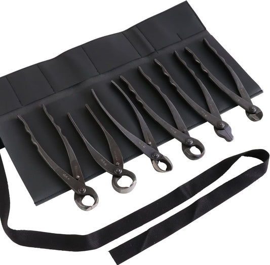 Wazakura Made in Japan Complete 6PCS Bonsai Cutter Tools Set with Case: Concave Branch Cutter, Knob Cutter, Jin Plier, Wire Cutter, Trunk Splitter, Root Cutter in Carbon Steel. Bonsai Tool Kit