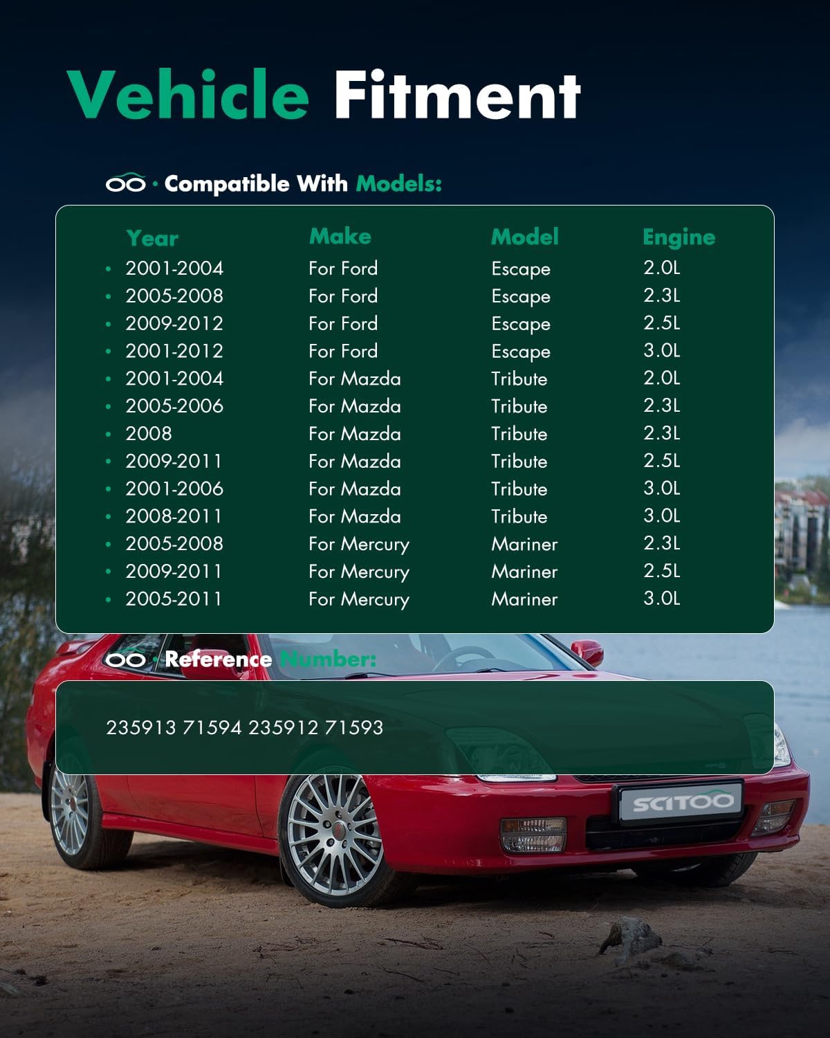 SCITOO Front Shock Absorbers Fits For Ford Escape 2001-2012,For Mazda Tribute 2001-2006 2008-2011,For Mercury Mariner 2005-2011 Auto Shocks 235913 235912 (2Pcs)