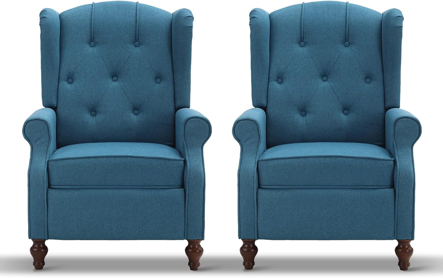 Wingback Recliner Chair - Tufted Arm Chair Recliner - Fabric Push Back Single Sofa for Living Room Adjustable Backrest (Pair, Blue Floral)