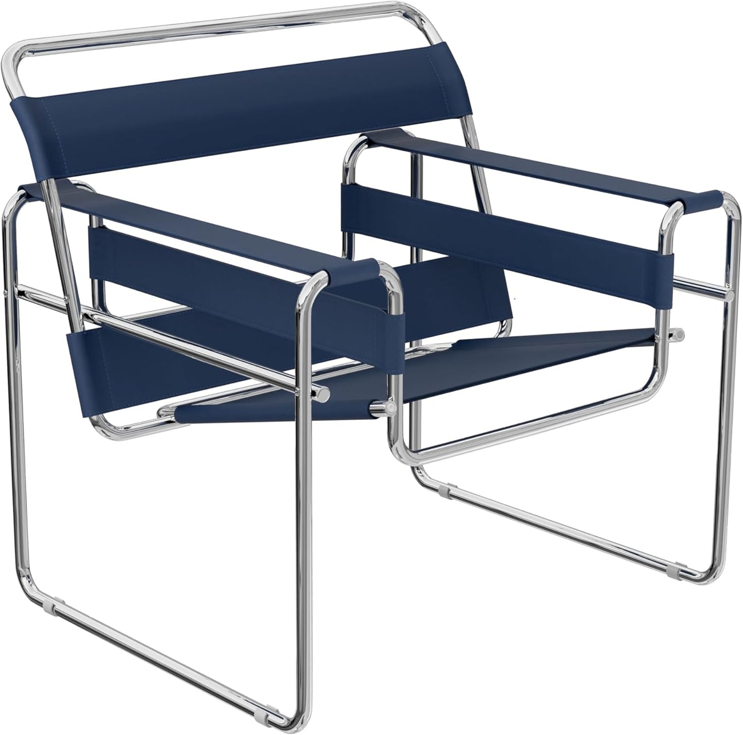 Saddle Leather Armchair, Mid-Century Modern Accent Chair, Studio Chair, Stainless Steel Frame for Living Room Bedroom Office Studio, Amber