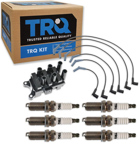 TRQ Ignition Kit Ignition Coil Spark Plugs Wire Set Compatible with 2001-2007 Ford Taurus 2001-2005 Mercury Sable