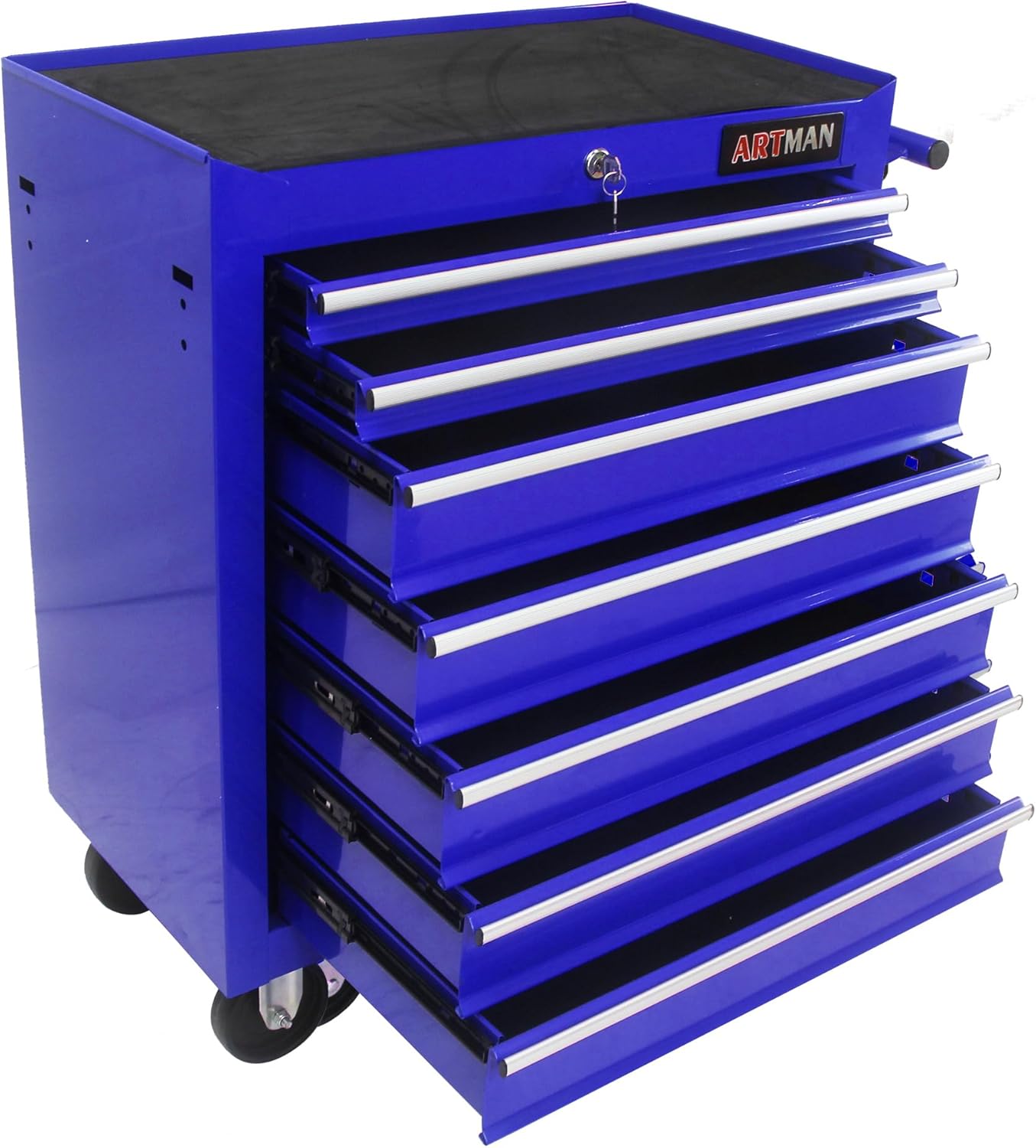 7-Drawer Metal Rolling Tool Chest with Wheels,Tool Storage Cabinet with Locking System,Multifunctional Tool Cart with Wheels for Garage, Warehouse, Workshop, Repair Shop (Black+Blue)
