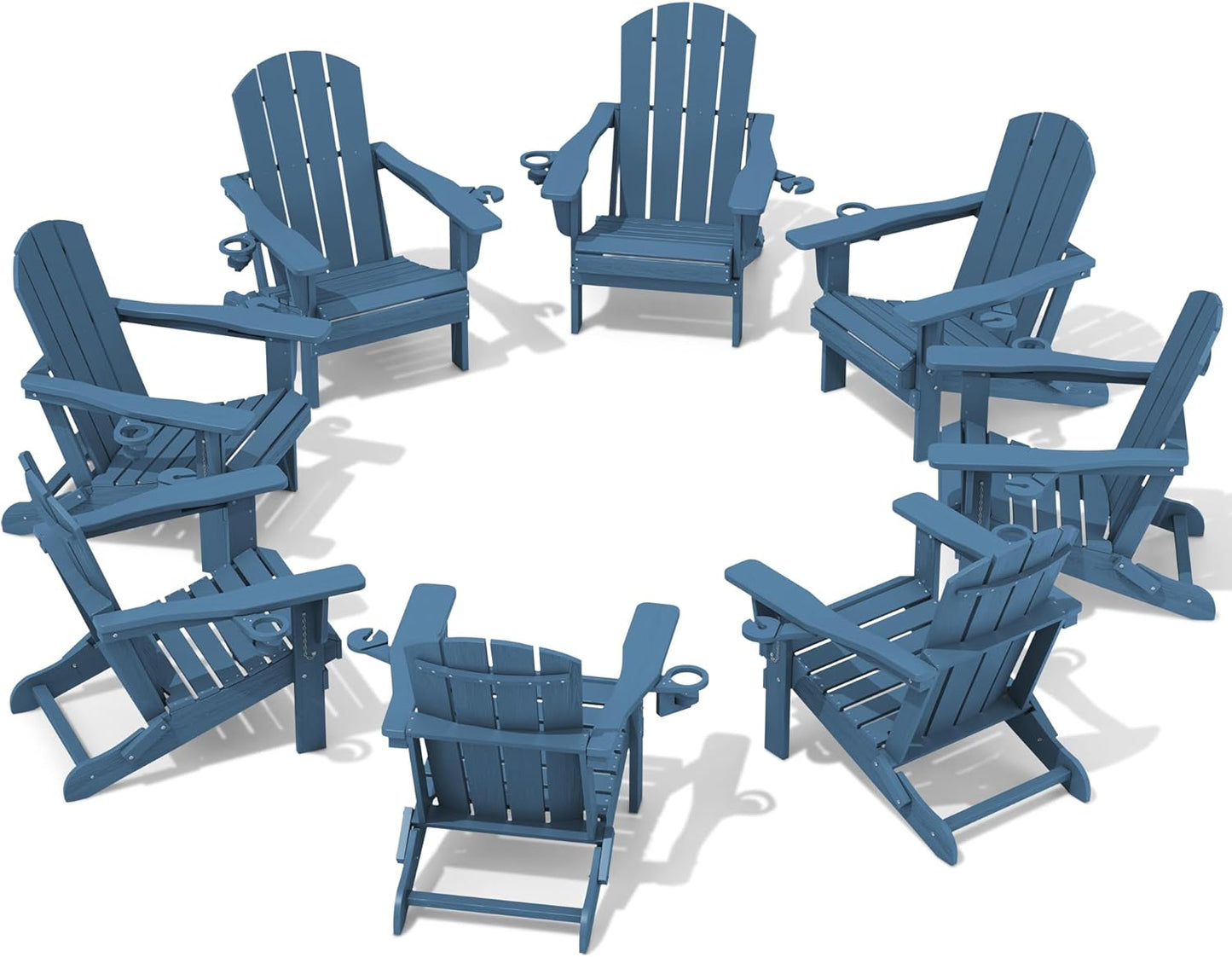 SERWALL Adirondack Chair with Cup Holders - Composite Adirondack Chairs Set of 8 HDPE Outdoor Chairs All Weather Use- Brown