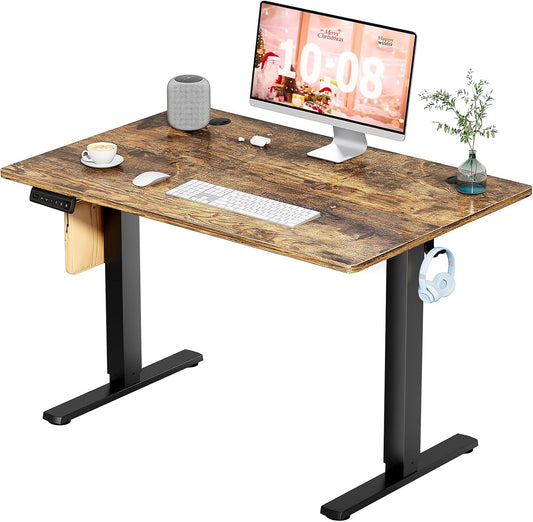 Sweetcrispy Standing Desk - 40 in Electric Standing Desk with Whole-Piece Desktop Board, Height Adjustable Stand Up Desk for Home Office, Sit Stand Computer Rising Desk, Rustic Brown(2 Packages)