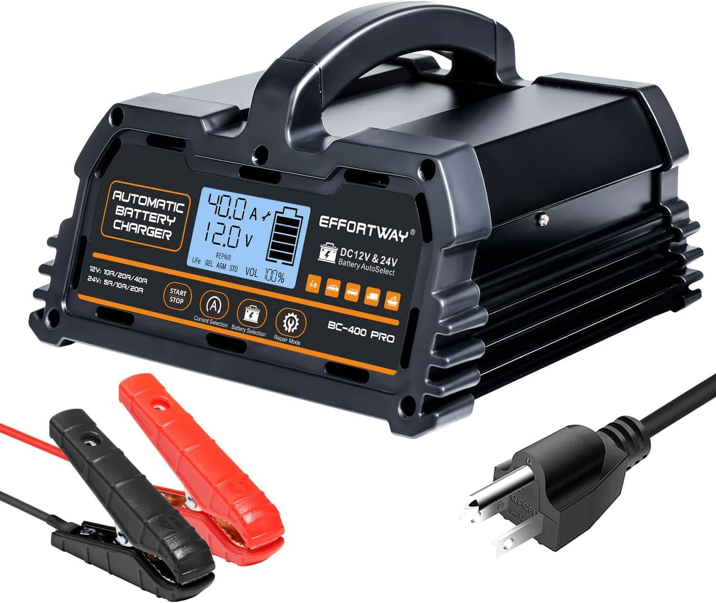 20A 12V/24V Battery Charger,Lead Acid Charger, 12V LiFePO4 Charger. Smart Battery Charger with Trickle Charge.Car Battery Maintainer with LCD Display. Suitable for Trucks,AMG,Motorcycles