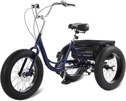 Adult Tricycle with 7-Speed Gear & 4" Fat Tires - Heavy Duty 450lbs Capacity 3 Wheel Bike for Adults/Seniors, Front/Rear Disc Brakes & Storage Basket