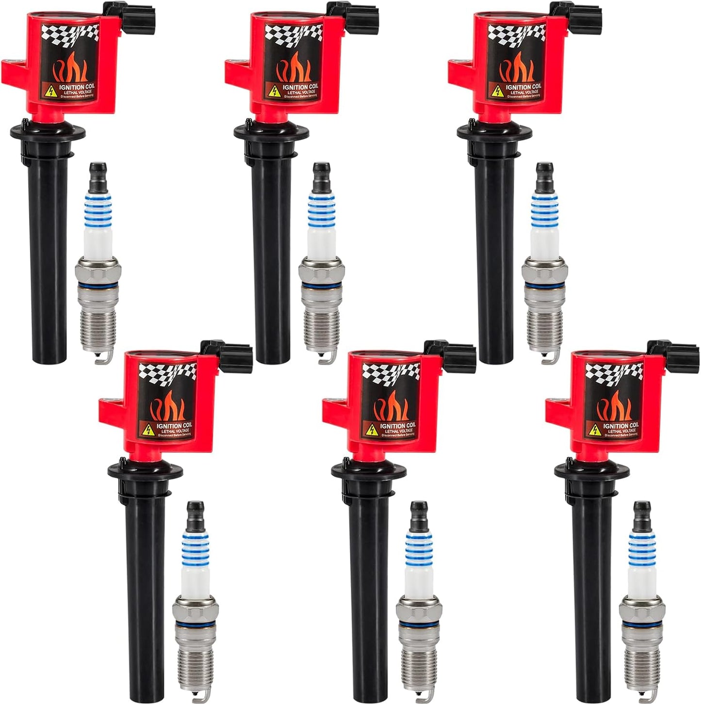 CarBole 6 Ignition Coil Packs DG500 FD502 and Spark Plugs SP493, Replacement for Ford Escape Freestyles Taurus, Mercury Mariner Montego Sable, OE# UF406 DG513 FD495 C1458 C1387