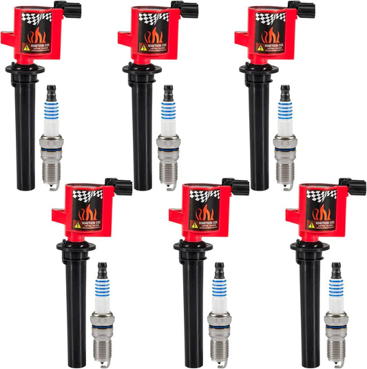 CarBole 6 Ignition Coil Packs DG500 FD502 and Spark Plugs SP493, Replacement for Ford Escape Freestyles Taurus, Mercury Mariner Montego Sable, OE# UF406 DG513 FD495 C1458 C1387