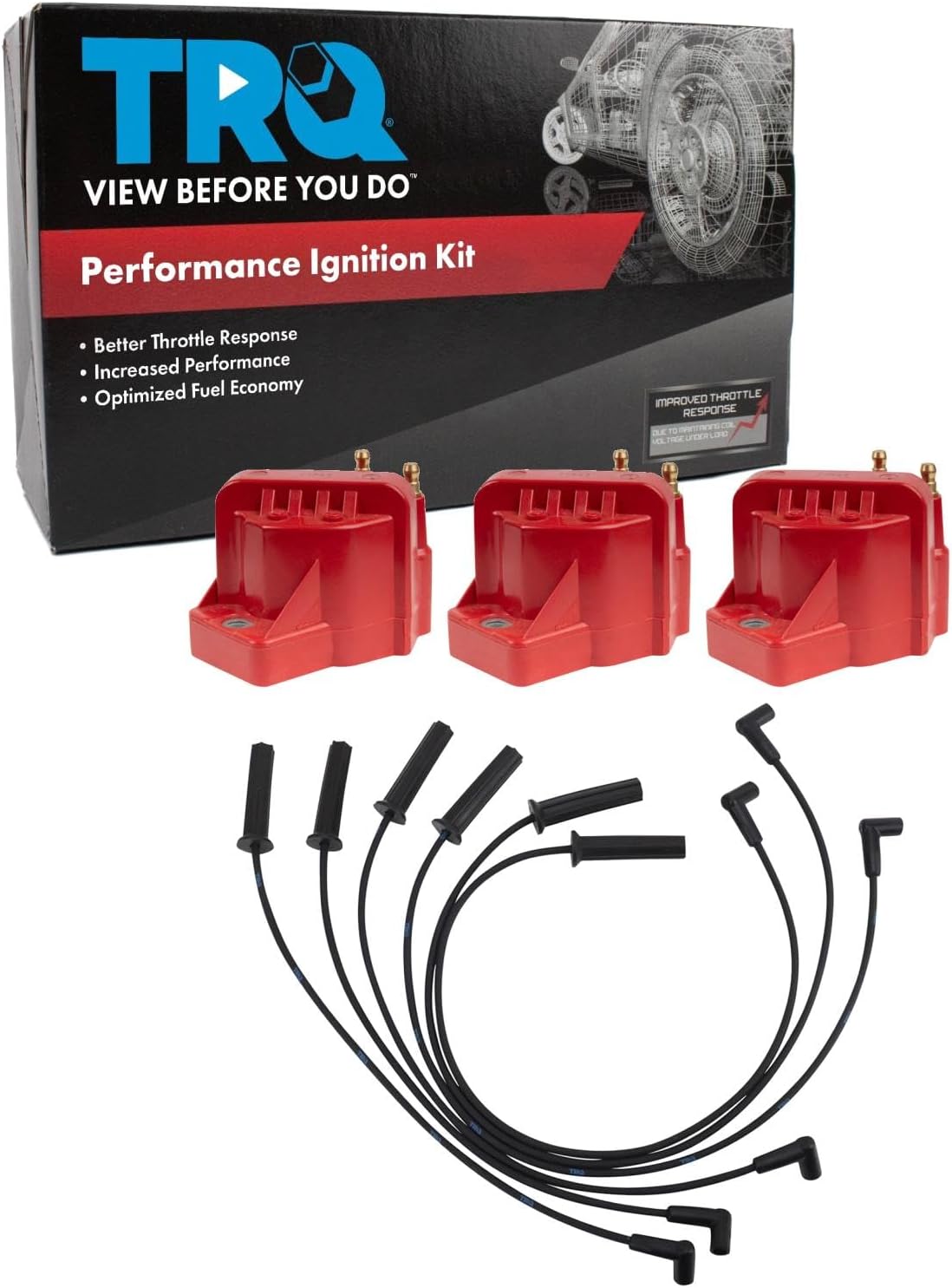 TRQ Ignition Kit Ignition Coil Spark Plugs Wire Set Compatible with 94-99 Buick Chevrolet Oldsmobile Pontiac