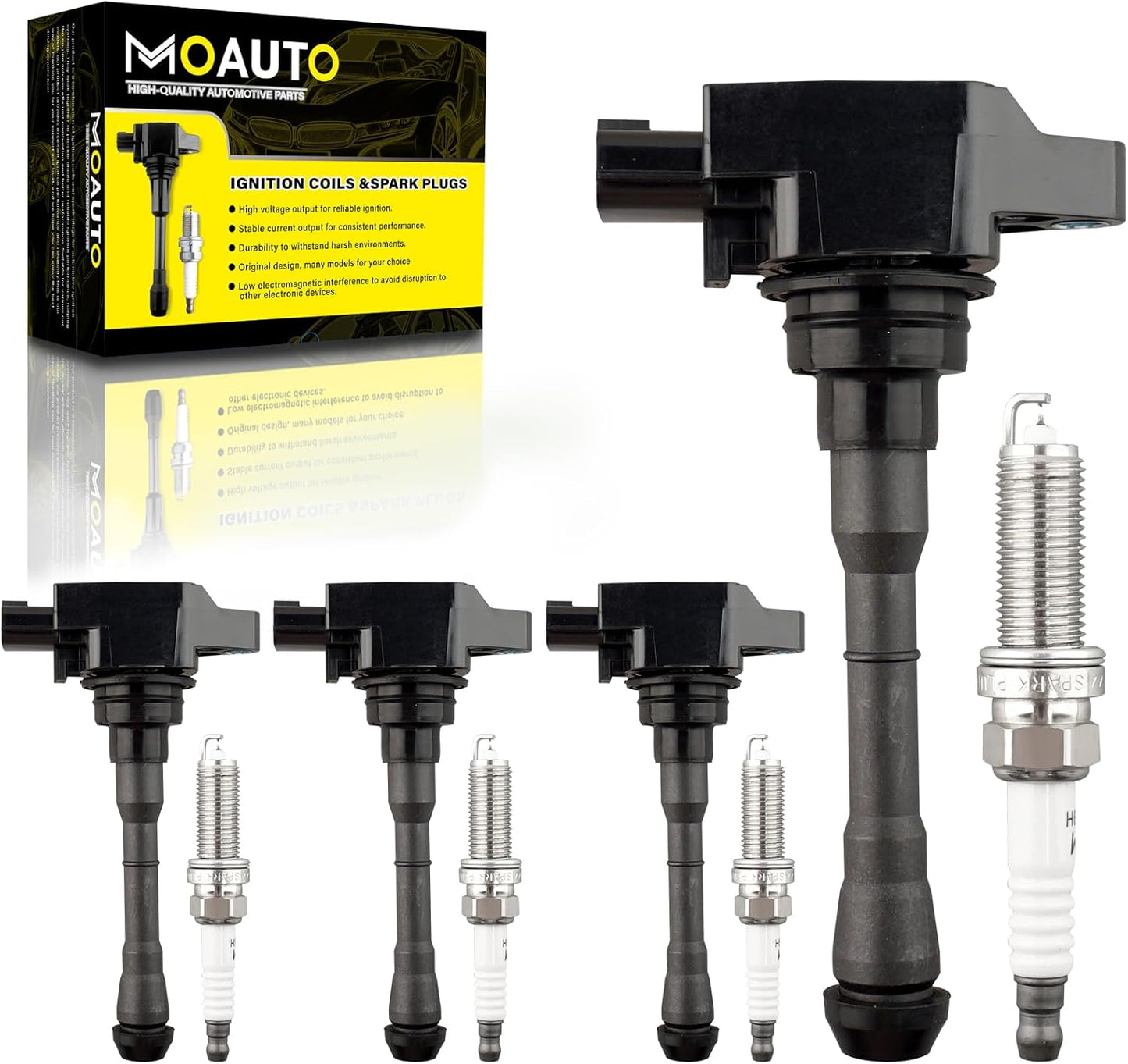 Set of 4 Ignition Coils Pack 4M5Z-12029-B DG507 & 4 PCS Iridium Spark Plugs Compatible with Ford Fusion Escape C-Max Transit Connect Lincoln MKZ Mercury Mariner Milan - 2.5L 2.0L L4