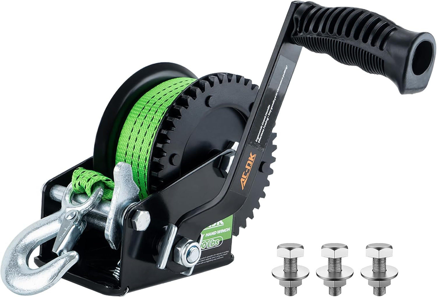 AC-DK 3200lbs Heavy Duty Boat Trailer Winch with 32FT Strap，2-Way Ratchet 4:1/8:1 Gear Trailer Winch，Portable Hand Crank Winch for Boat, Truck, Trailer, RV, ATV, Jet Ski