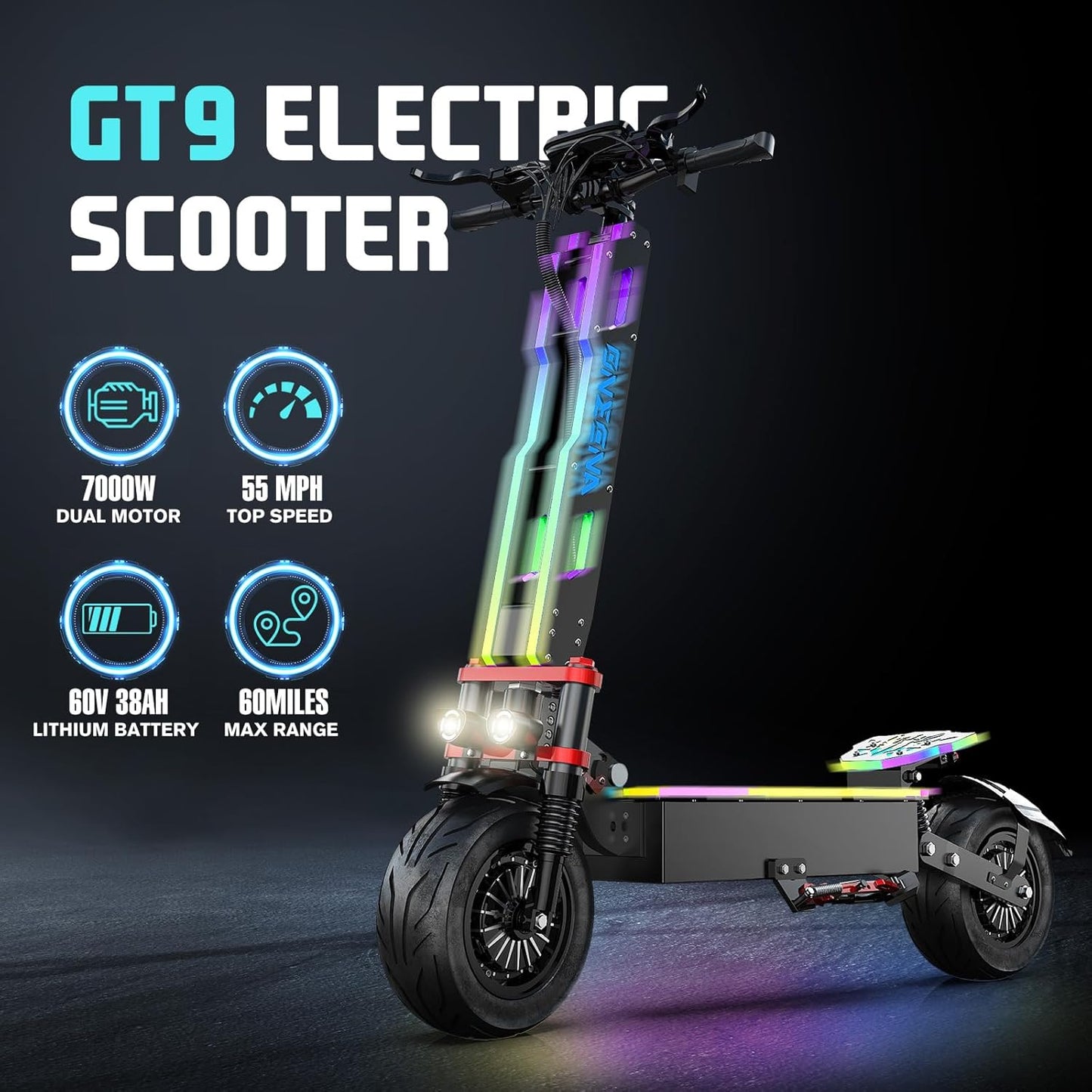 7000W Dual Moter Electric Scooter Adults, 60V 38Ah Battery Support 70Miles Range, Supplied Seats and Front Bag, Commuter Scooter with Foldable Function