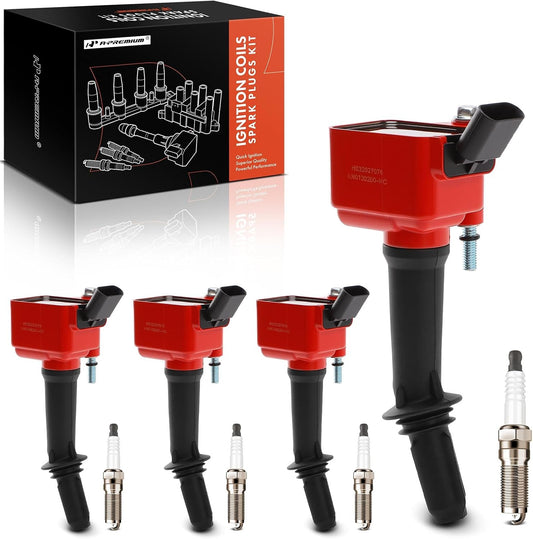 A-Premium (Red) Set of 8 Ignition Coil Pack and Iridium Spark Plugs Compatible with Chevrolet Equinox 2018-2024, Malibu 2016-2024, Cruze 2016-2019, Trax 2022 & GMC Terrain 2018-2023 & Buick Encore